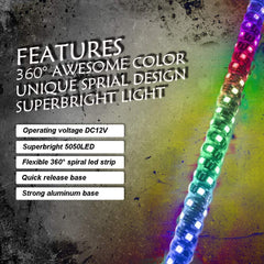 3FT RF Remote Control LED Whips Light with Dacning/Chasing Light with Hookup and American Flag for Off- Road Vehicle ATV UTV RZR Jeep Trucks Dunes
