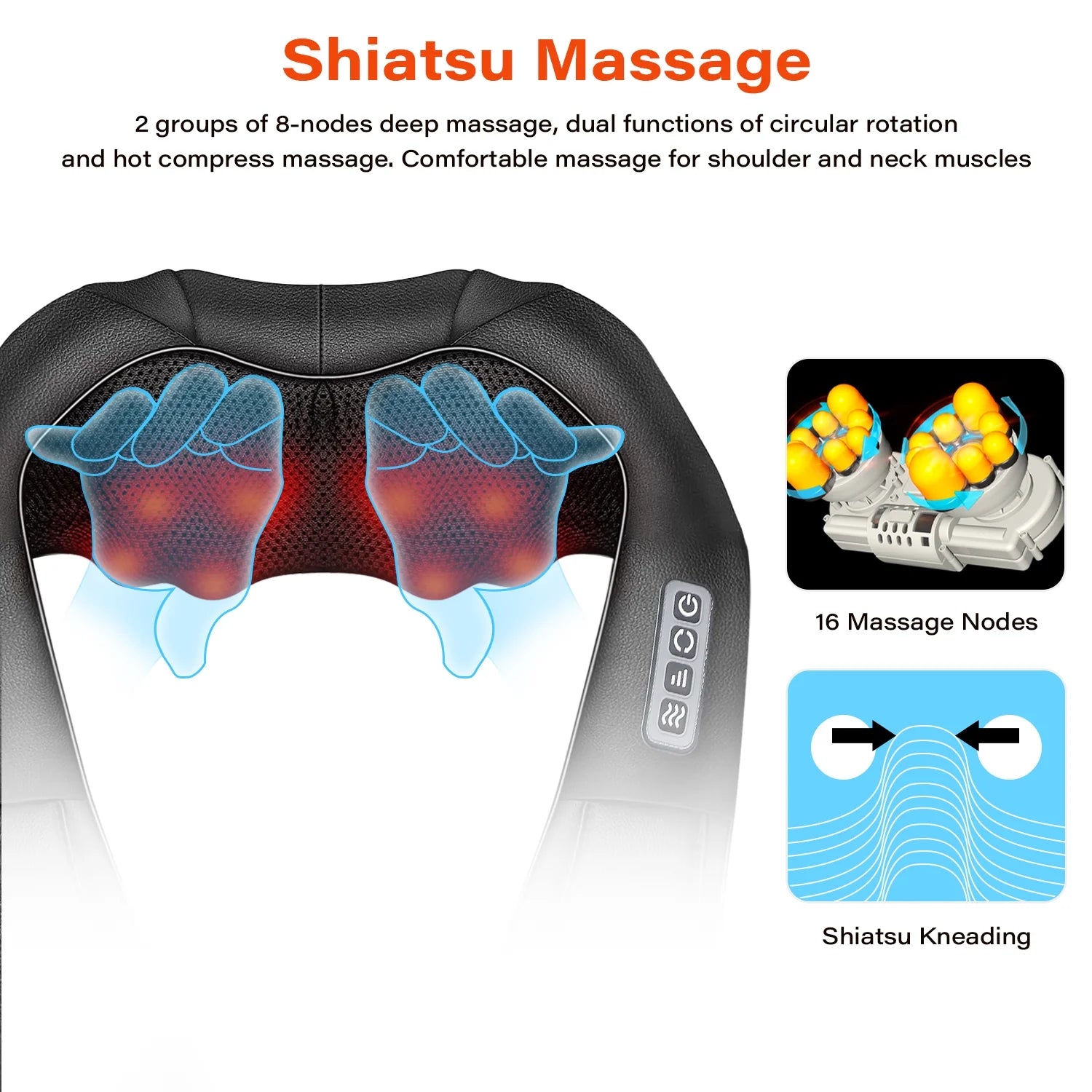 Shiatsu Deep Tissue Neck, Shoulder, and Back Massager with Heat - 4D Kneading Electric Massage Device