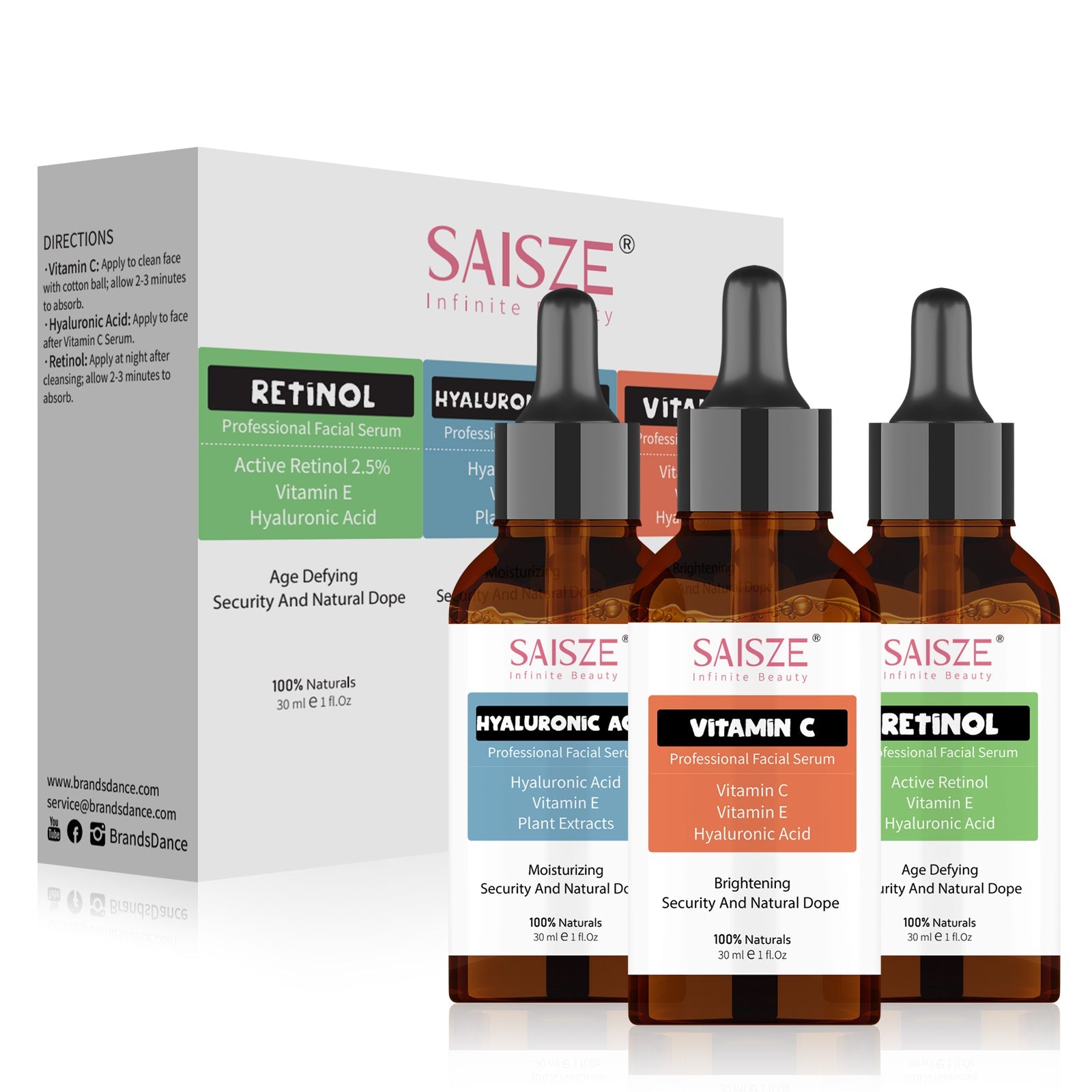 SAISZE Face Serum Set, 3 Pcs Anti-Aging Vitamin C Serum & Hyalurionic