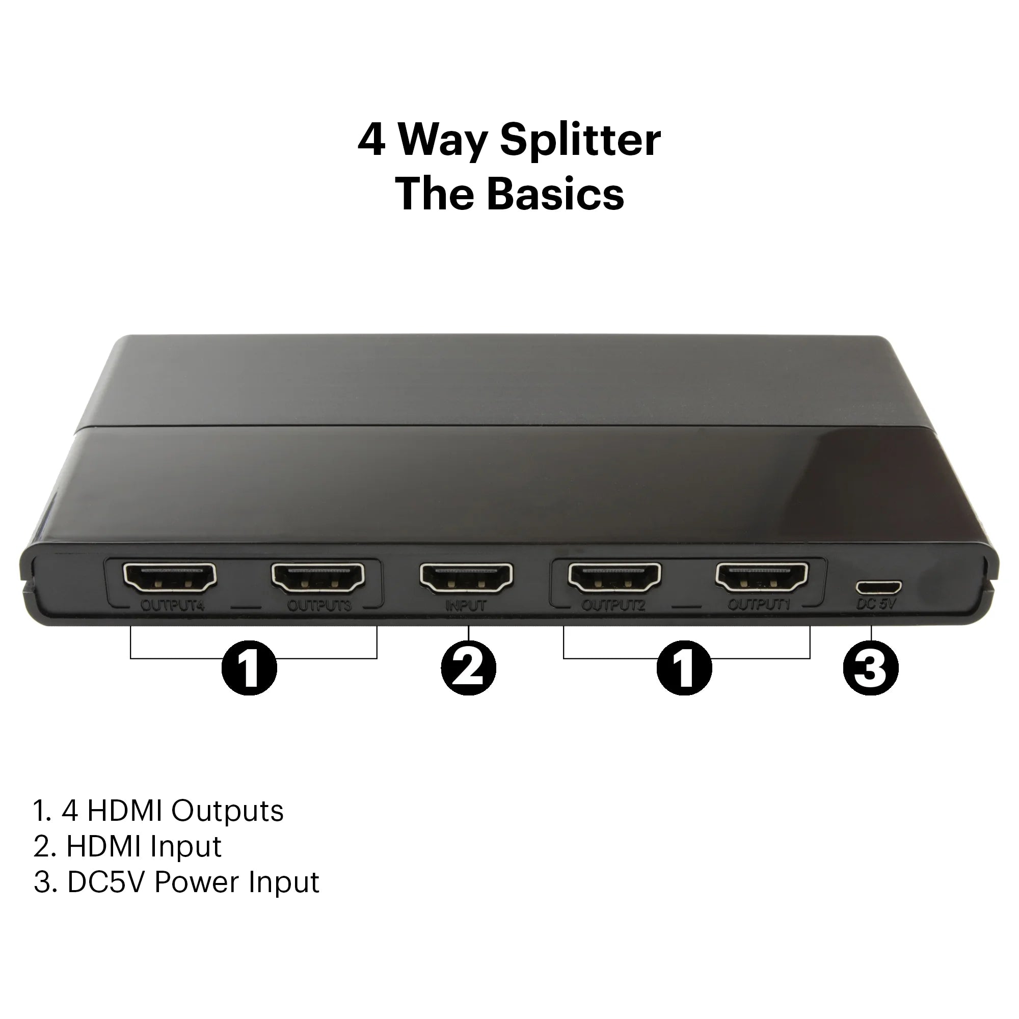 4-Port High Speed 4K HDMI Splitter for Hdtvs Monitors and Projectors, Black