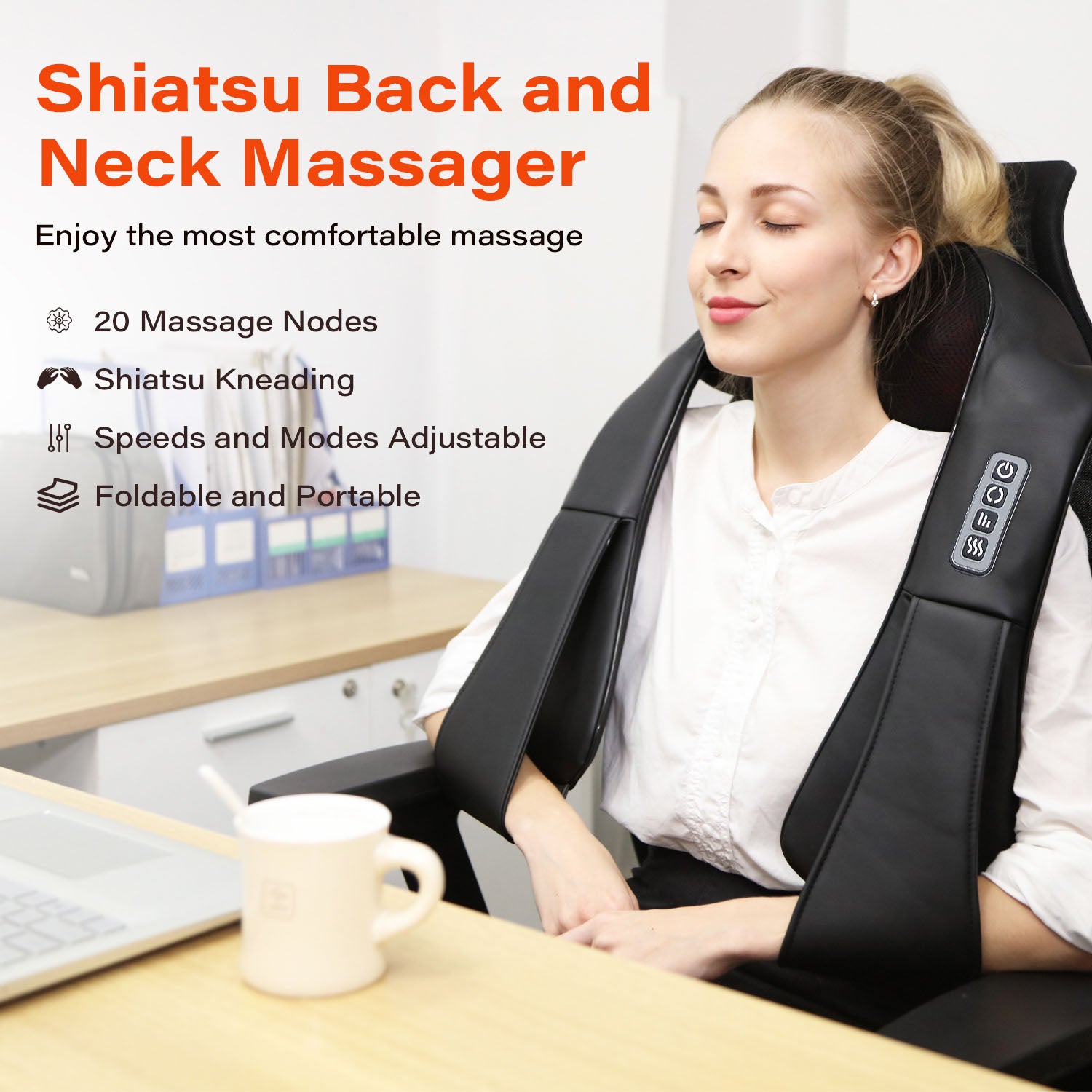 Shiatsu Deep Tissue Neck, Shoulder, and Back Massager with Heat - 4D Kneading Electric Massage Device