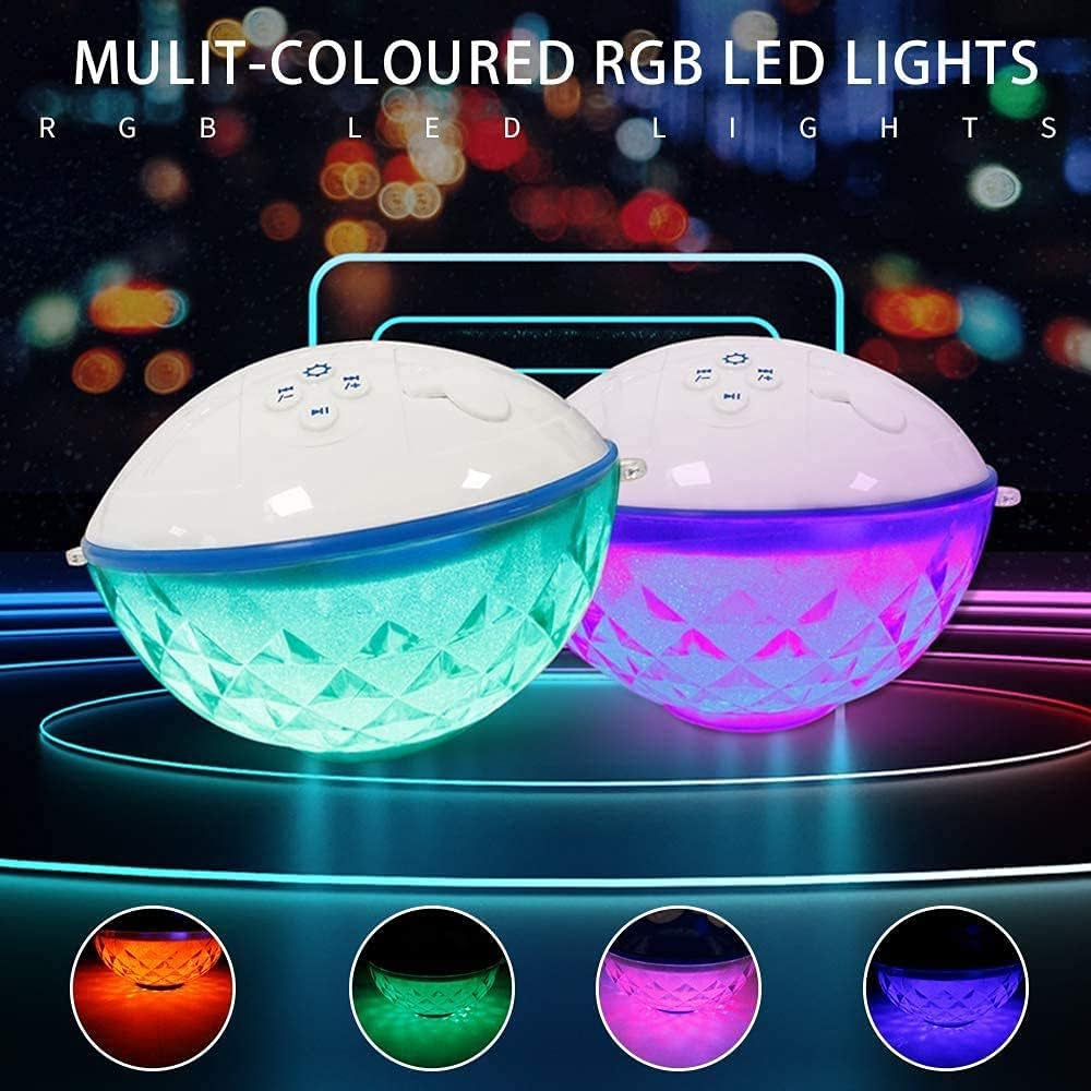 Pool Bluetooth Speakers with LED Lights,Ipx7 Waterproof Floating Speaker,Stereo Sound,Built-In Mic,Wireless Shower Speaker for Hot Tub,Kayaking,Outdoor Travel,Picnic (Updated)