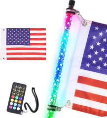 3FT RF Remote Control LED Whips Light with Dacning/Chasing Light with Hookup and American Flag for Off- Road Vehicle ATV UTV RZR Jeep Trucks Dunes