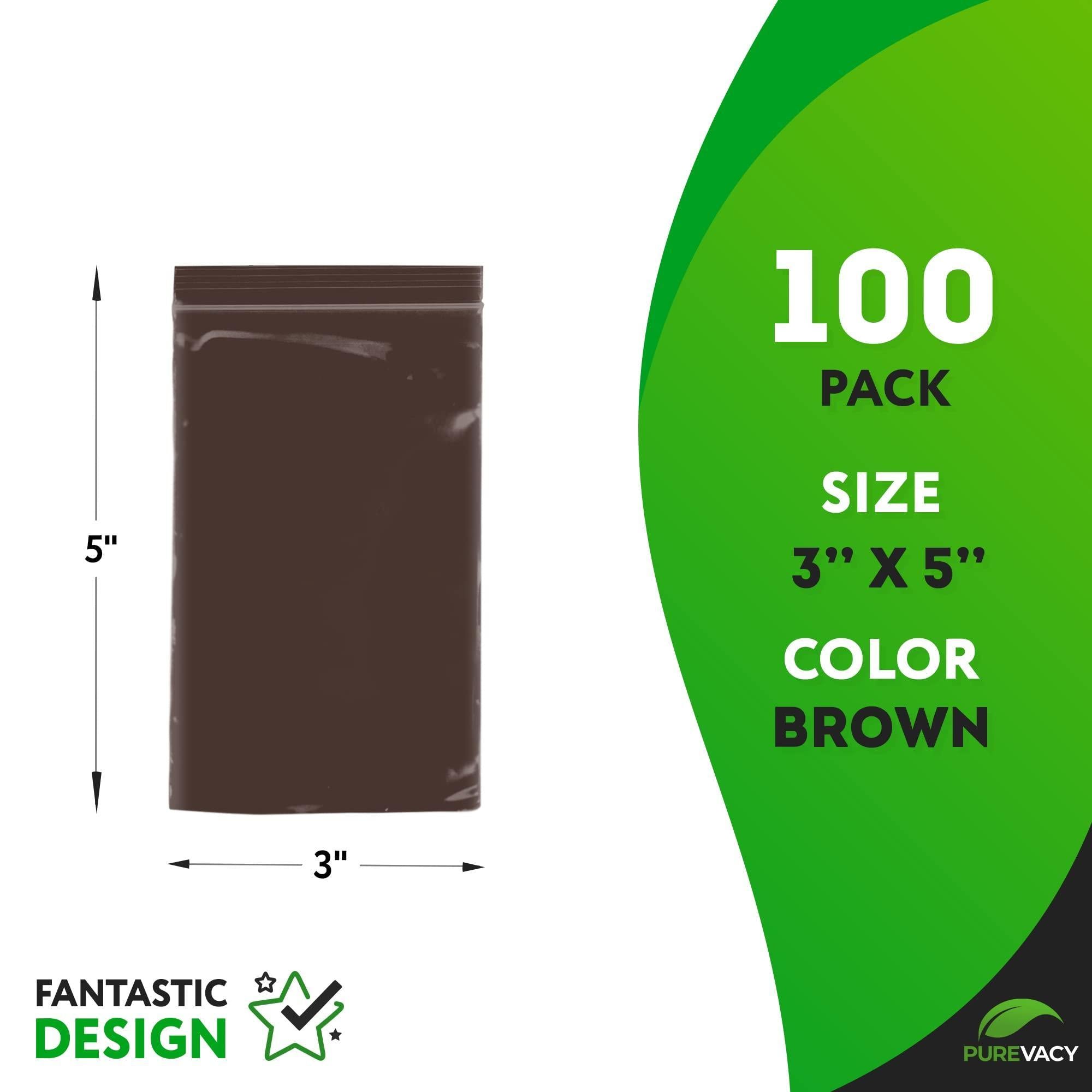 Amber Zip Bags 3 x 5 Brown Poly Zip Bags for Storage 100 Pack
