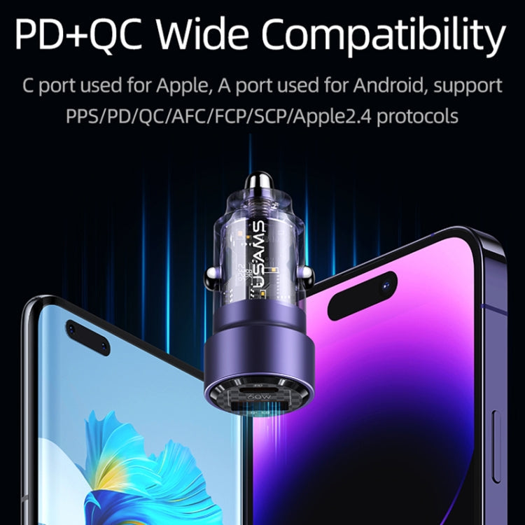 USAMS US-CC208 C39 60W USB + Type-C Dual Port Fast Charging Aluminum