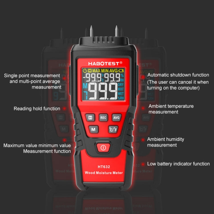 HABOTEST HT632 Portable Multifunctional Digital Display Wood Moisture