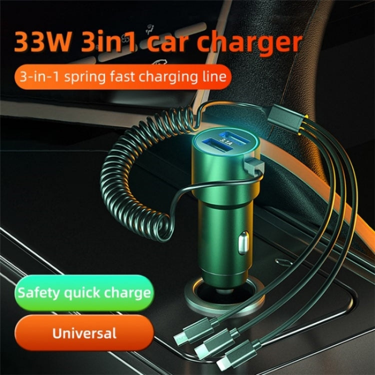 K15 Car Adapter 3 in 1 Stretchable Cable 22.5W Quick Charge Cigarette