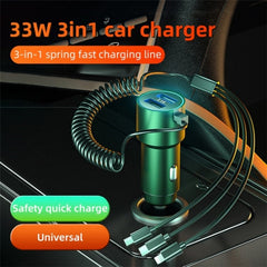K15 Car Adapter 3 in 1 Stretchable Cable 22.5W Quick Charge Cigarette