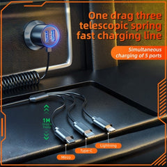 K15 Car Adapter 3 in 1 Stretchable Cable 22.5W Quick Charge Cigarette