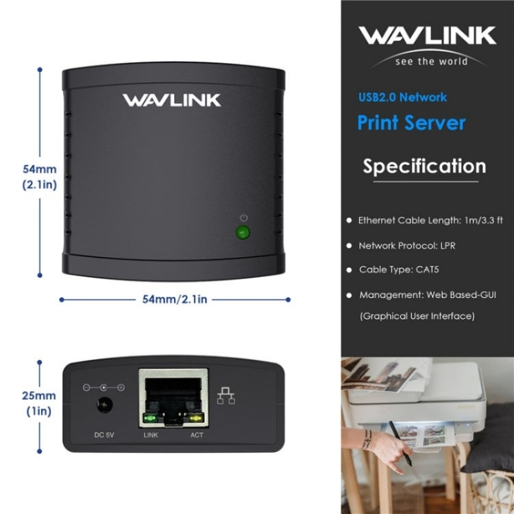 WAVLINK NU72P11 100Mbps Network Print Server USB 2.0 Network Printer