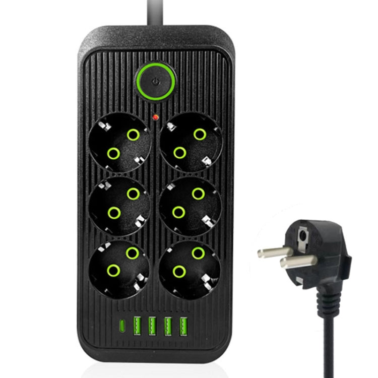 F06 2m 2500W 6 Plugs + PD + 4-USB Ports Multifunctional Socket With
