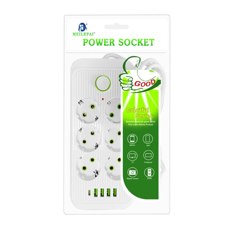 F06 2m 2500W 6 Plugs + PD + 4-USB Ports Multifunctional Socket With