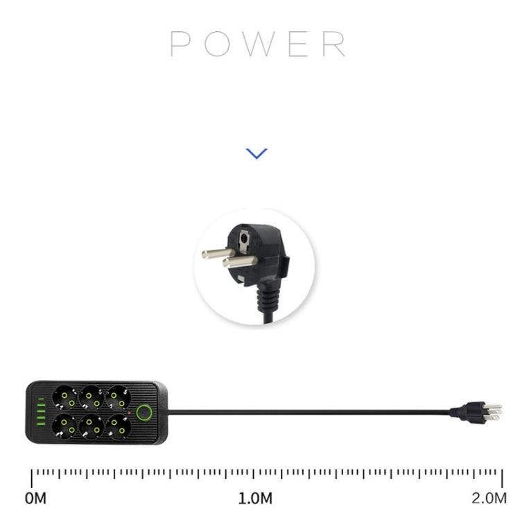 F06 2m 2500W 6 Plugs + PD + 4-USB Ports Multifunctional Socket With