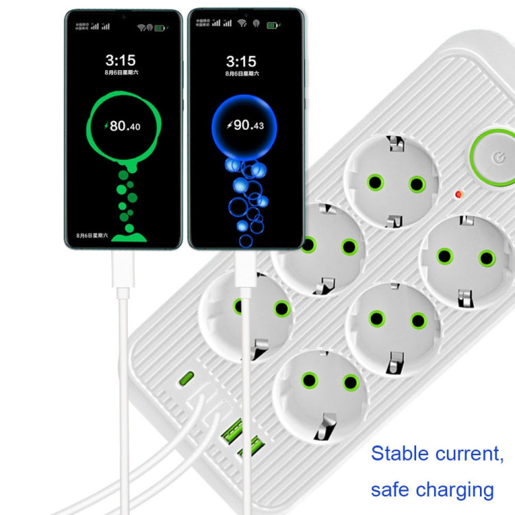 F06 2m 2500W 6 Plugs + PD + 4-USB Ports Multifunctional Socket With