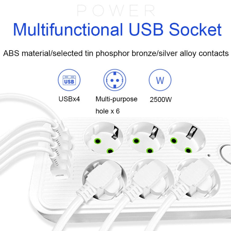 F06 2m 2500W 6 Plugs + PD + 4-USB Ports Multifunctional Socket With