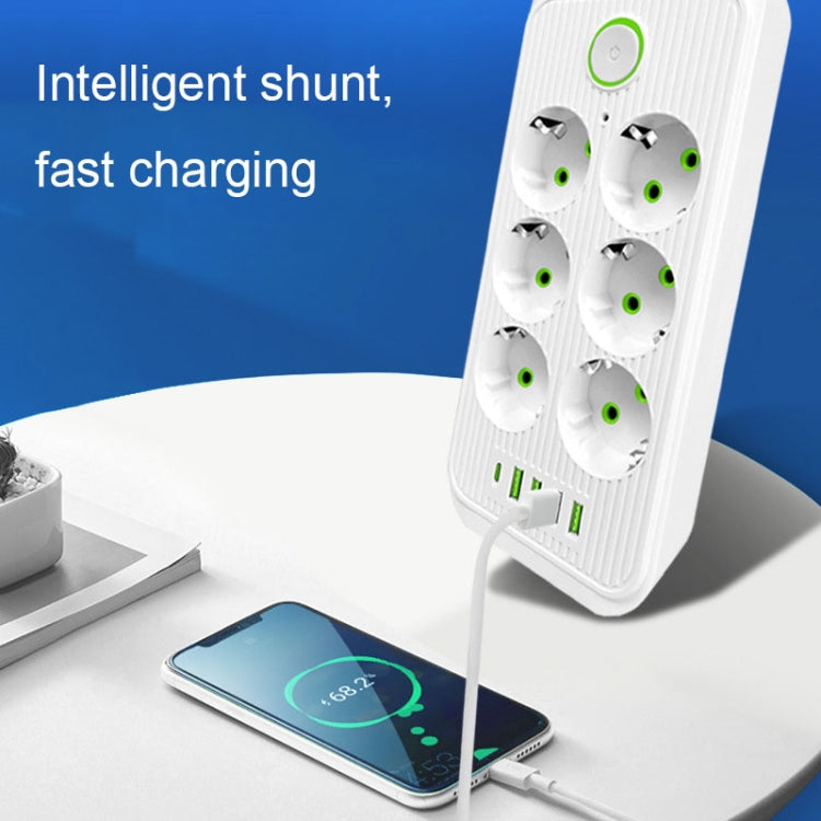 F06 2m 2500W 6 Plugs + PD + 4-USB Ports Multifunctional Socket With