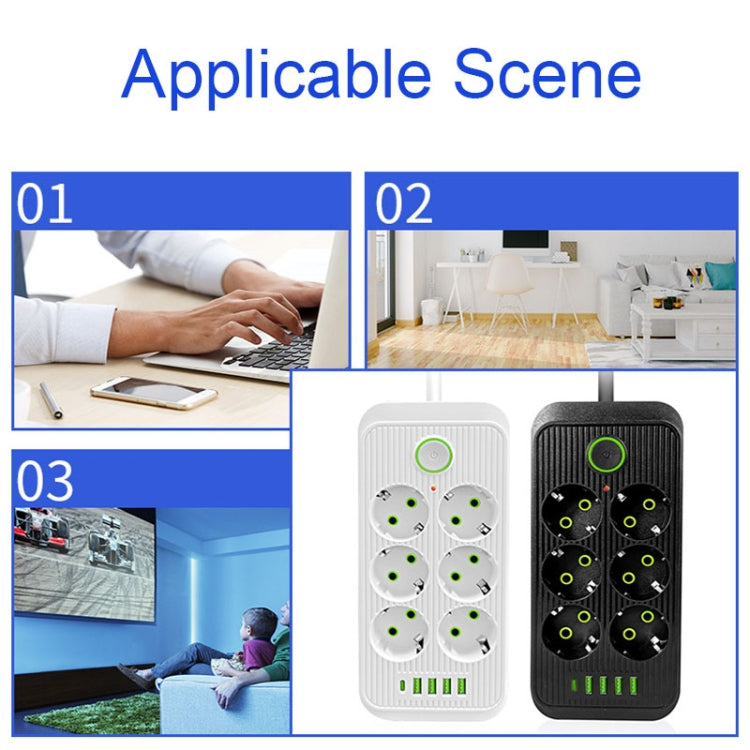 F06 2m 2500W 6 Plugs + PD + 4-USB Ports Multifunctional Socket With