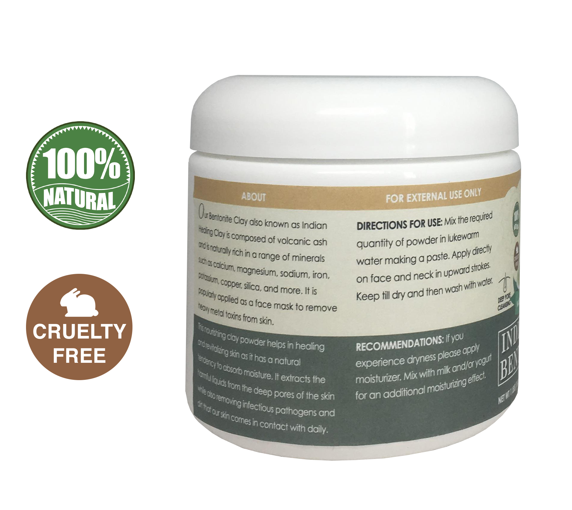 Indian Healing Bentonite Clay Natural Face Mask Powder, 1 Pound