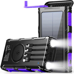 Power Bank Wireless Charger 45800Mah Built in Hand Crank and 4 Cables 15W Fast Charging Power Bank 7 Outputs & 4 Inputs Solar Portable Charger, Sos/Strobe/Strong Flashlights, Compass
