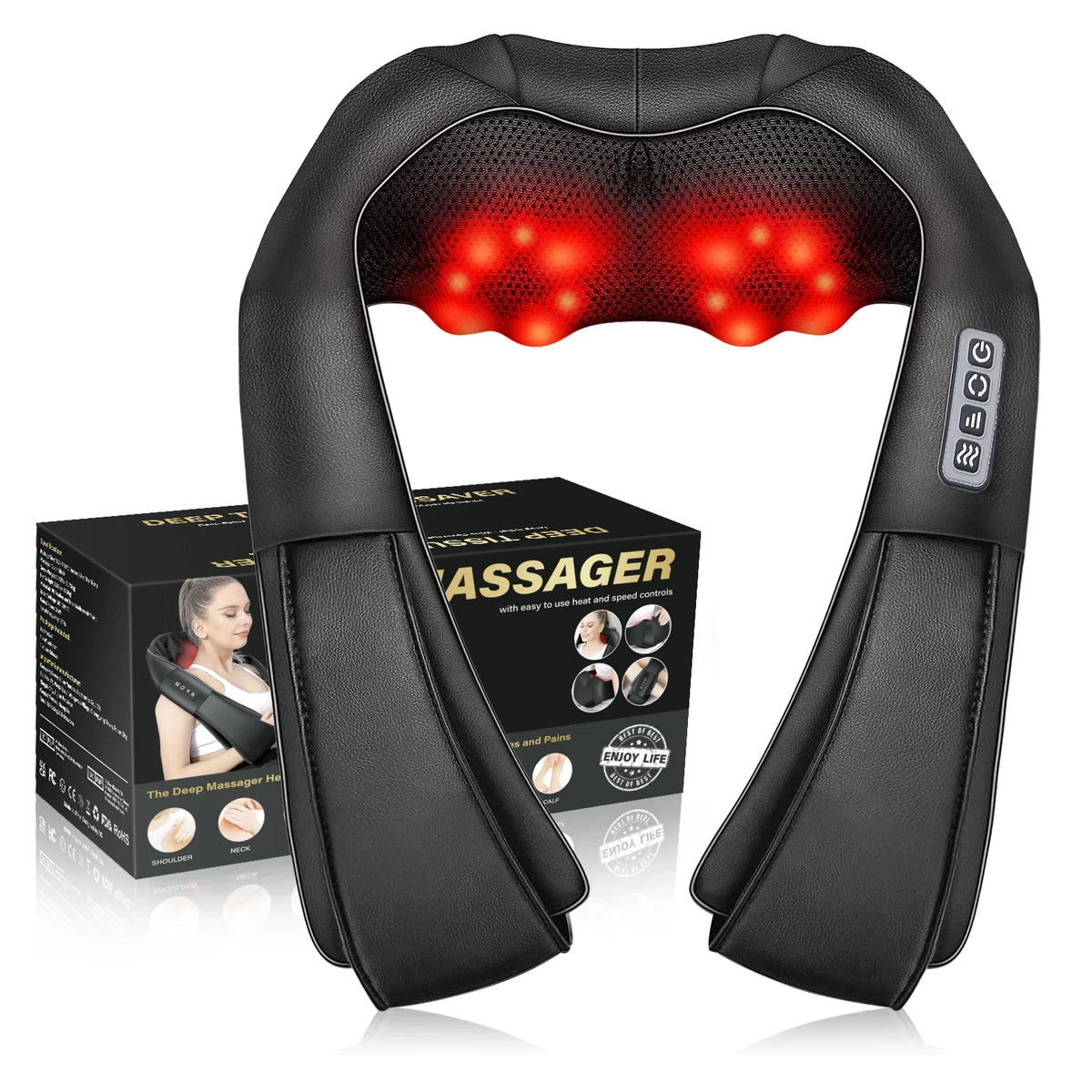 Shiatsu Deep Tissue Neck, Shoulder, and Back Massager with Heat - 4D Kneading Electric Massage Device
